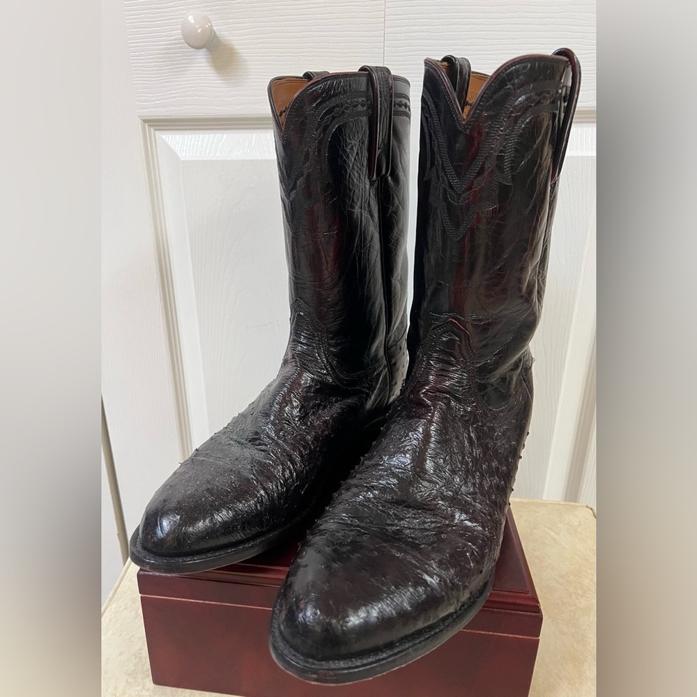 Lucchese Black cherry ostrich roper Cowboy Boots